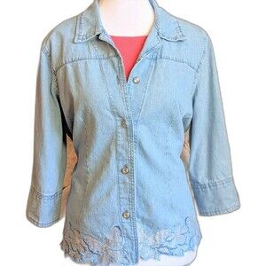 Blair Two-Twenty Collection Vtg Butterfly Embroidered Button Blouse Size Medium